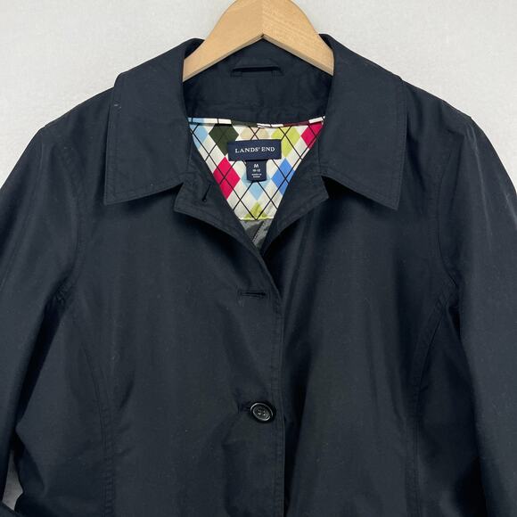 LANDS END Coat Womens M Quilted Softshell Trench Raincoat Argyle Lined Black - Picture 6 of 16